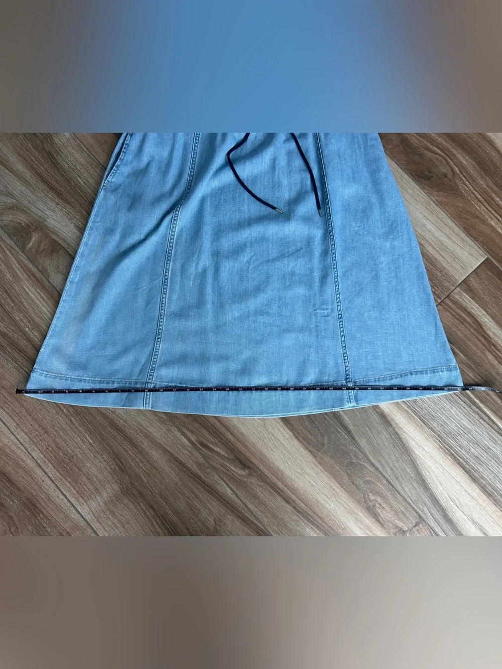 NWT Large GAP Light Blue Lightweight Denim Elastic Waist A-Line Skirt drawstring